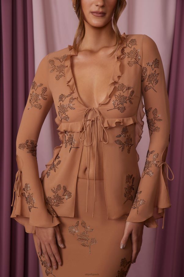 beige amaranthe - haut à manches longues noué sur le devant Z0R8H615 Oh Polly