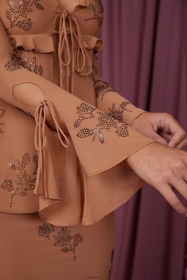 beige amaranthe - haut à manches longues noué sur le devant Z0R8H615 Oh Polly