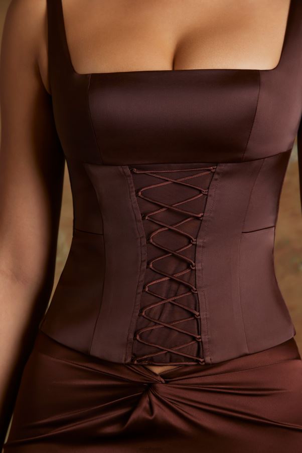 brun Aysun - Haut corset long à lacets Z0R8H627 Oh Polly