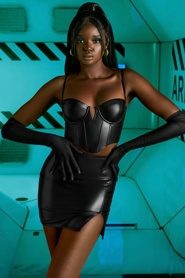 noir quelque chose de nouveau - haut corset en similicuir Z0R8H679 Oh Polly