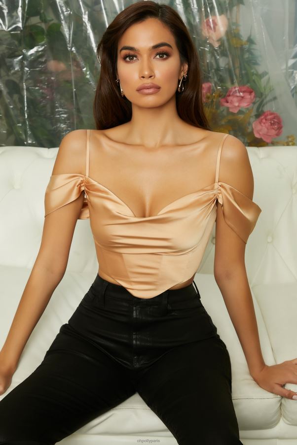 beige haut court corset à col bénitier et à épaules dénudées, essoufflé Z0R8H709 Oh Polly