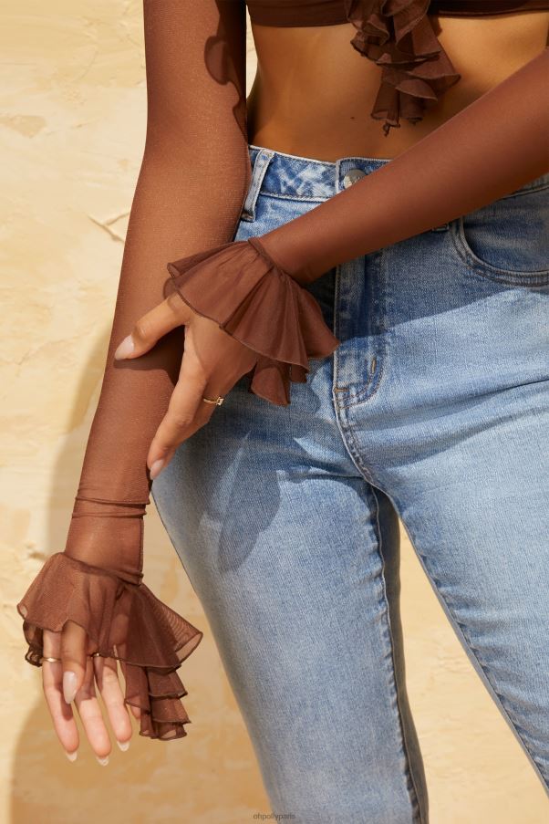 brun Kikka - Top court à volants Z0R8H666 Oh Polly