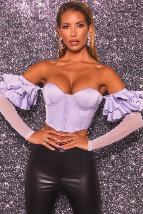 lilas Love Charm - Bardot - Haut court corset à manches longues à volants Z0R8H685 Oh Polly