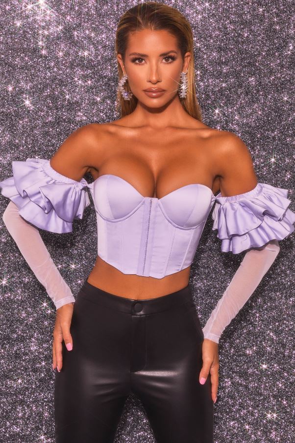 lilas Love Charm - Bardot - Haut court corset à manches longues à volants Z0R8H685 Oh Polly