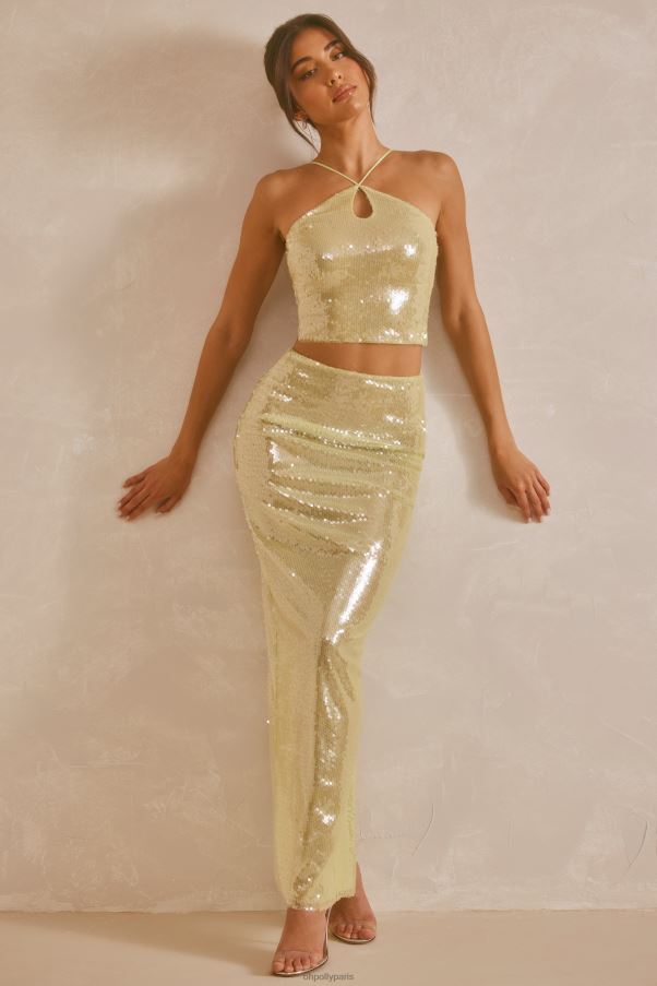 pistache Rhea - Top court dos nu à découpes et sequins transparents Z0R8H565 Oh Polly