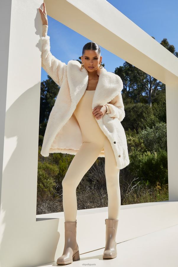Ivoire manteau pelucheux à col châle Z0R8H860 Oh Polly