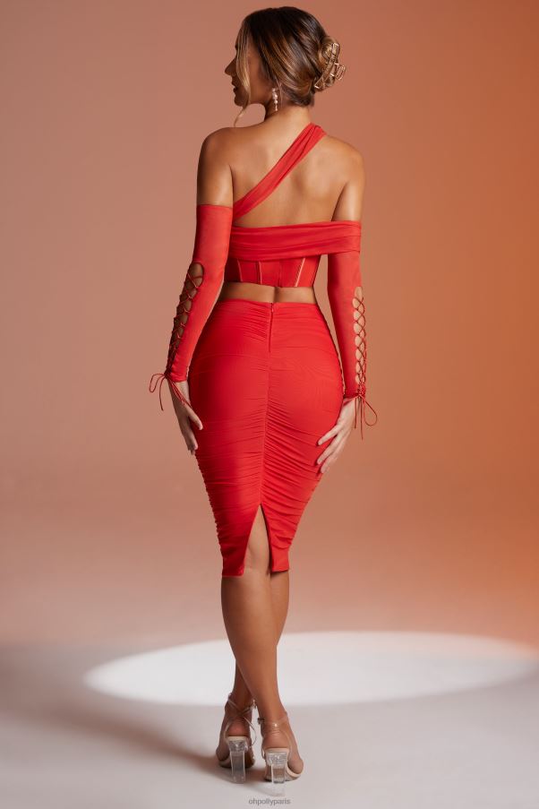 rouge jupe mi-longue froncée jarida Z0R8H807 Oh Polly