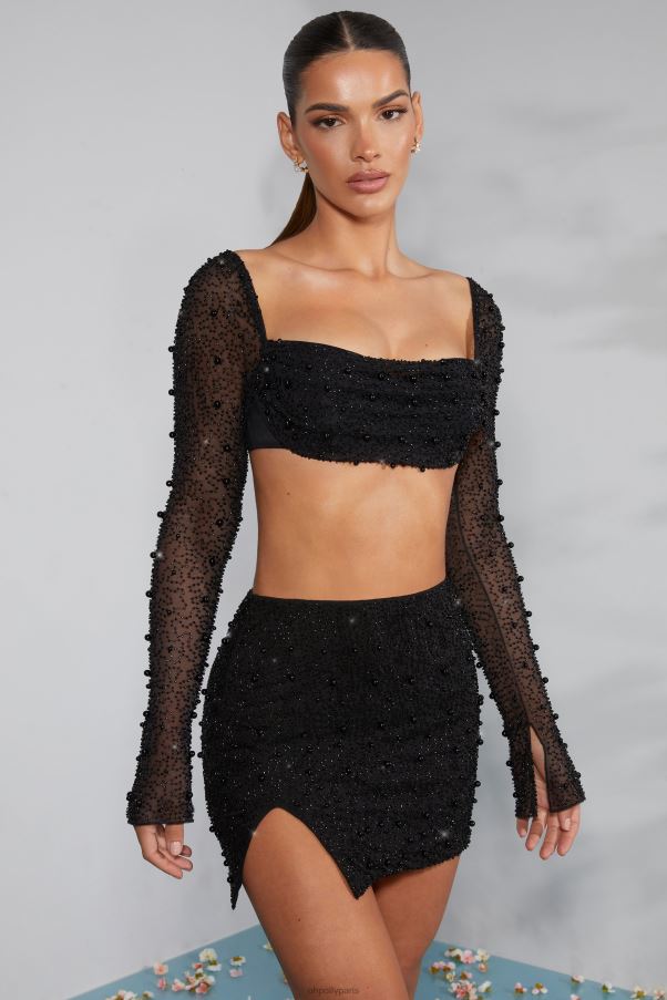 noir Belle 'le - Mini-jupe taille haute fendue sur les cuisses Z0R8H750 Oh Polly