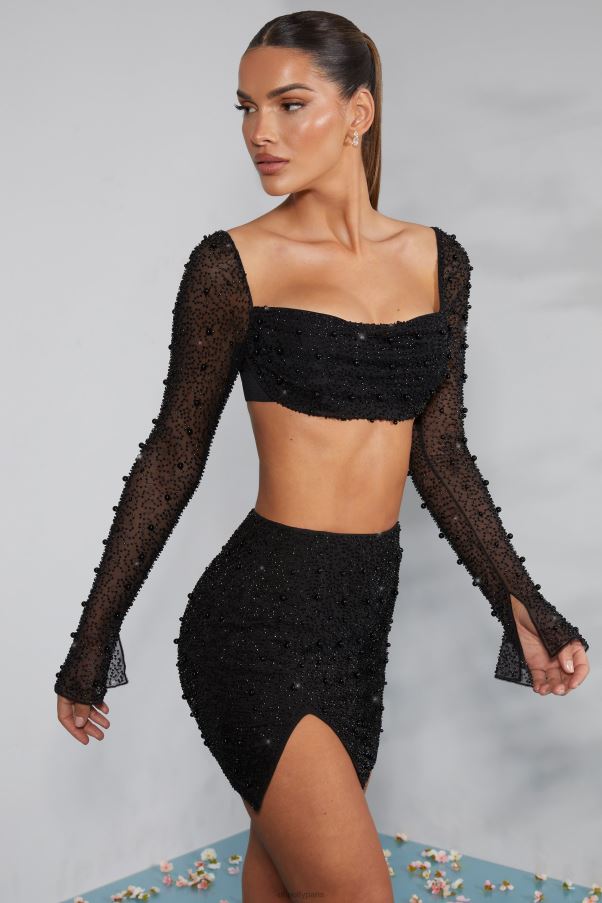 noir Belle 'le - Mini-jupe taille haute fendue sur les cuisses Z0R8H750 Oh Polly