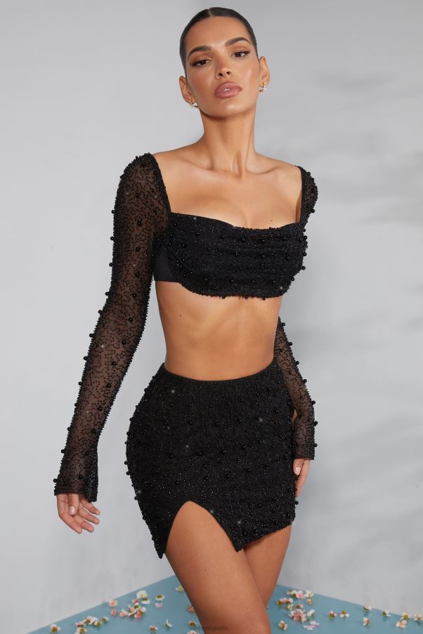 noir Belle 'le - Mini-jupe taille haute fendue sur les cuisses Z0R8H750 Oh Polly