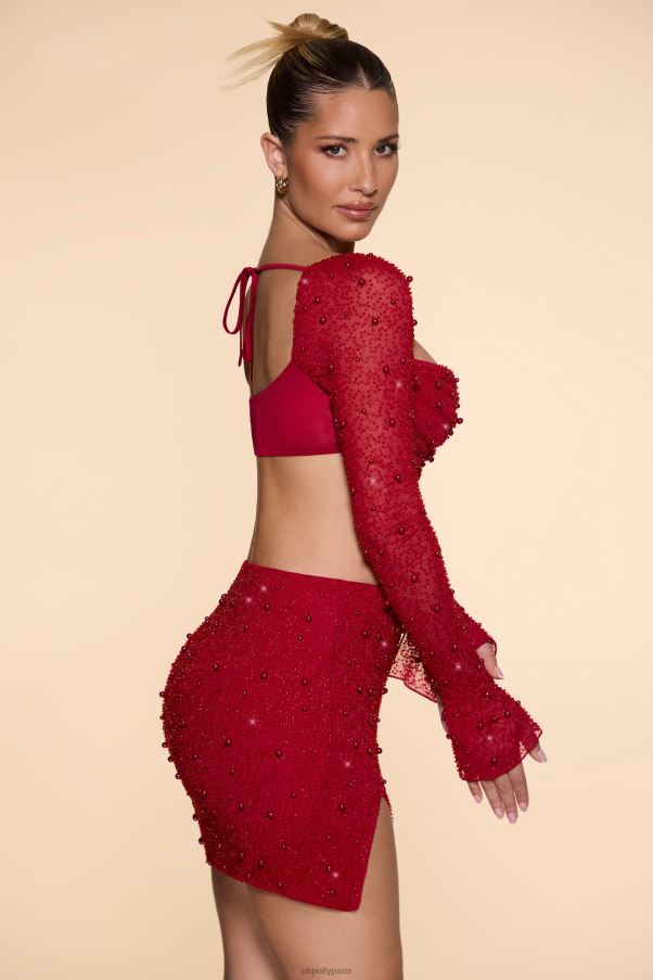 rouge belle ile - mini-jupe taille haute fendue sur les cuisses Z0R8H783 Oh Polly