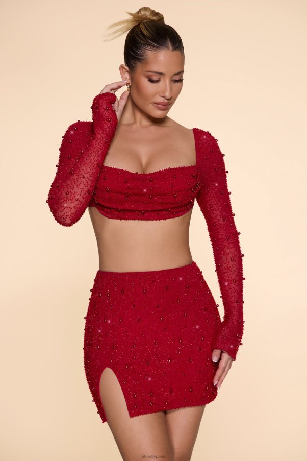 rouge belle ile - mini-jupe taille haute fendue sur les cuisses Z0R8H783 Oh Polly