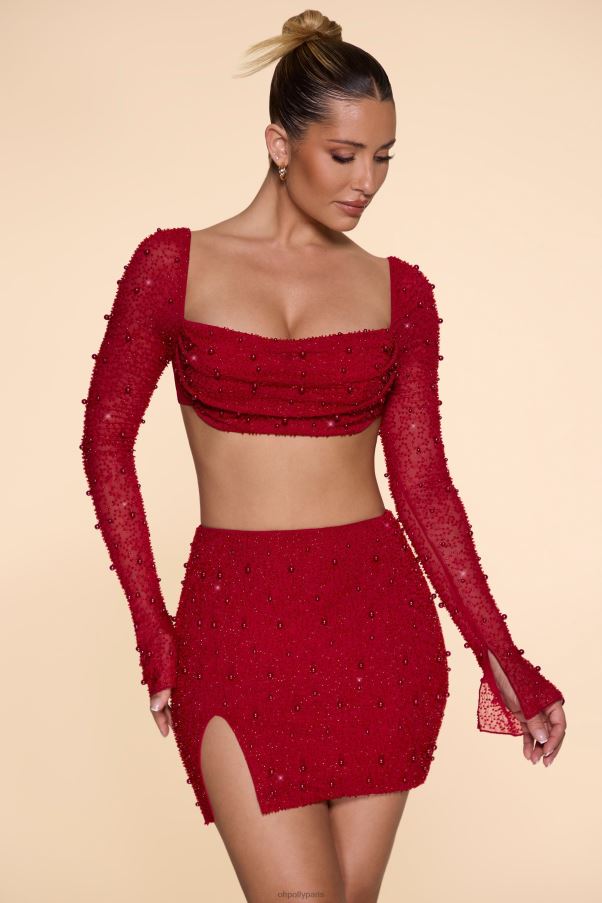 rouge belle ile - mini-jupe taille haute fendue sur les cuisses Z0R8H783 Oh Polly