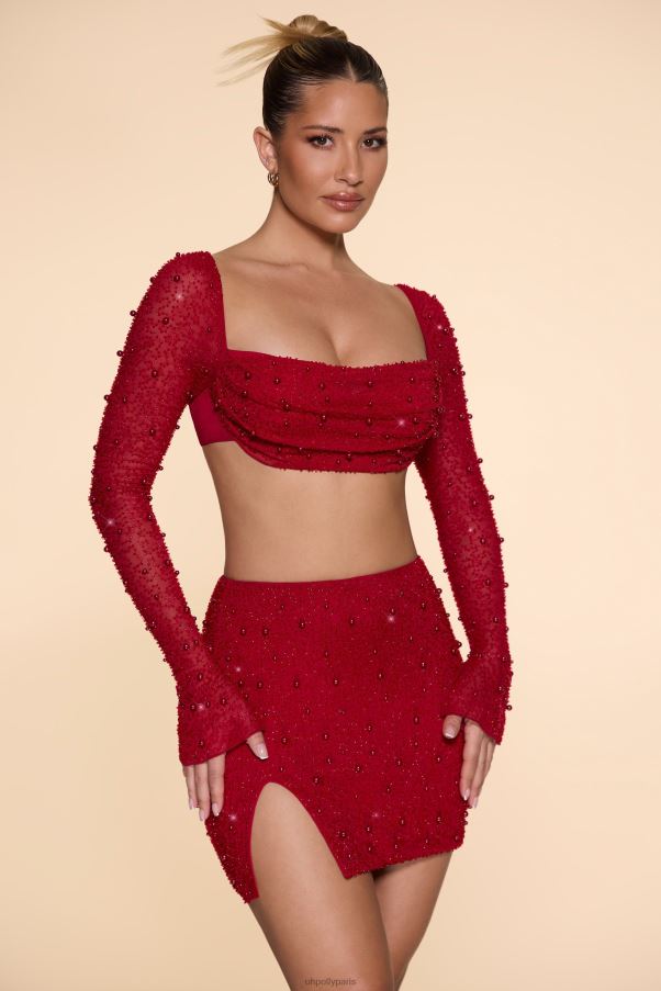 rouge belle ile - mini-jupe taille haute fendue sur les cuisses Z0R8H783 Oh Polly