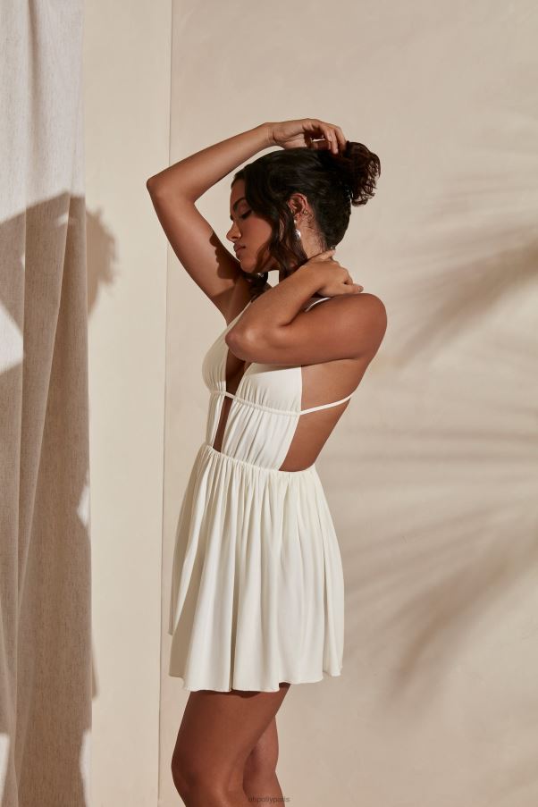 Ivoire robe courte à jupe patineuse froncée Carmen Z0R8H380 Oh Polly