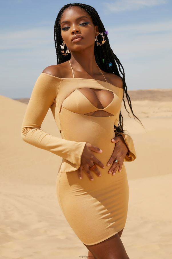 beige Mini-robe découpée à épaules dénudées et sable chaud Z0R8H183 Oh Polly