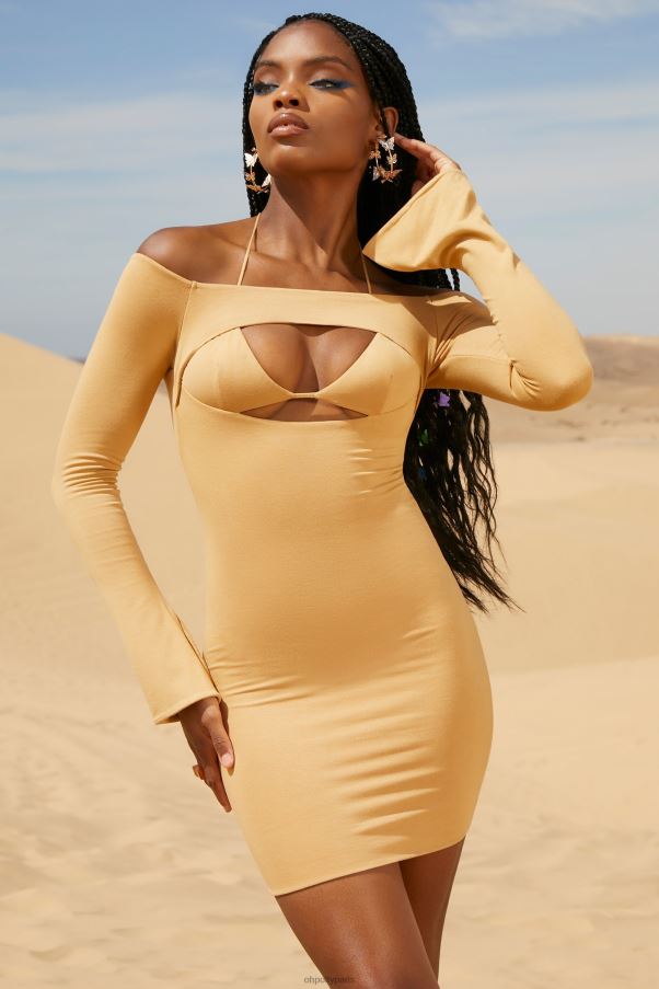beige Mini-robe découpée à épaules dénudées et sable chaud Z0R8H183 Oh Polly