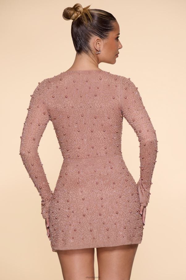 beige chelsea - robe portefeuille trapèze ornée Z0R8H62 Oh Polly