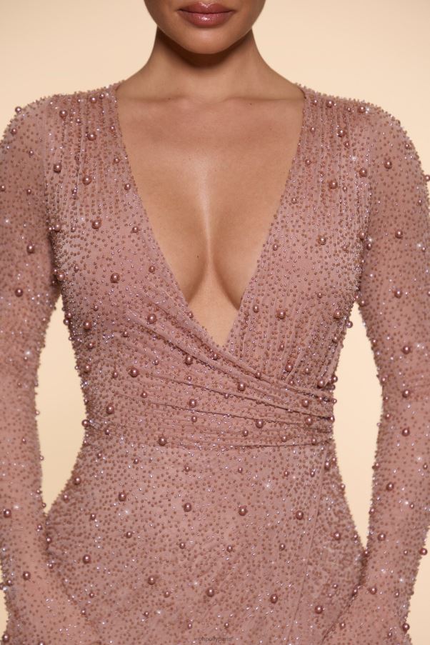 beige chelsea - robe portefeuille trapèze ornée Z0R8H62 Oh Polly