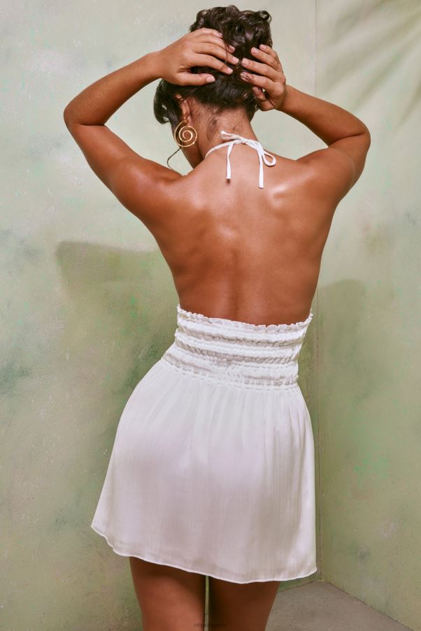 blanc Tulia - Robe courte froncée à découpe et dos nu Z0R8H43 Oh Polly