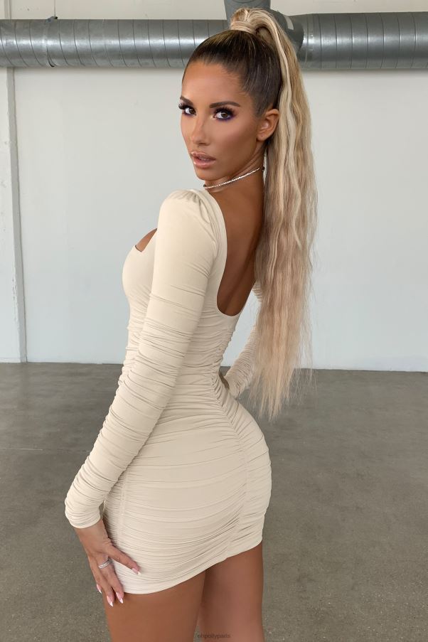 blanc d'huître Flatter Me - Mini-robe froncée à manches longues Z0R8H538 Oh Polly