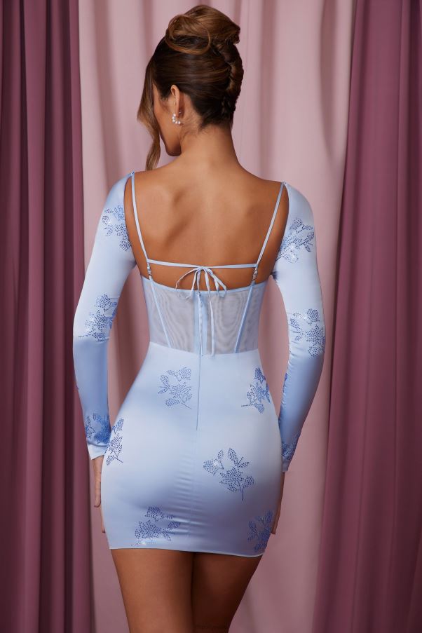 bleu robe courte corset à manches longues Adrienne Z0R8H271 Oh Polly