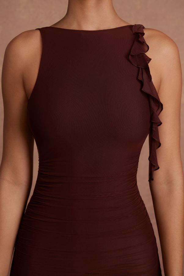 brun Iolanda - Robe courte dos nu avec volants Z0R8H76 Oh Polly