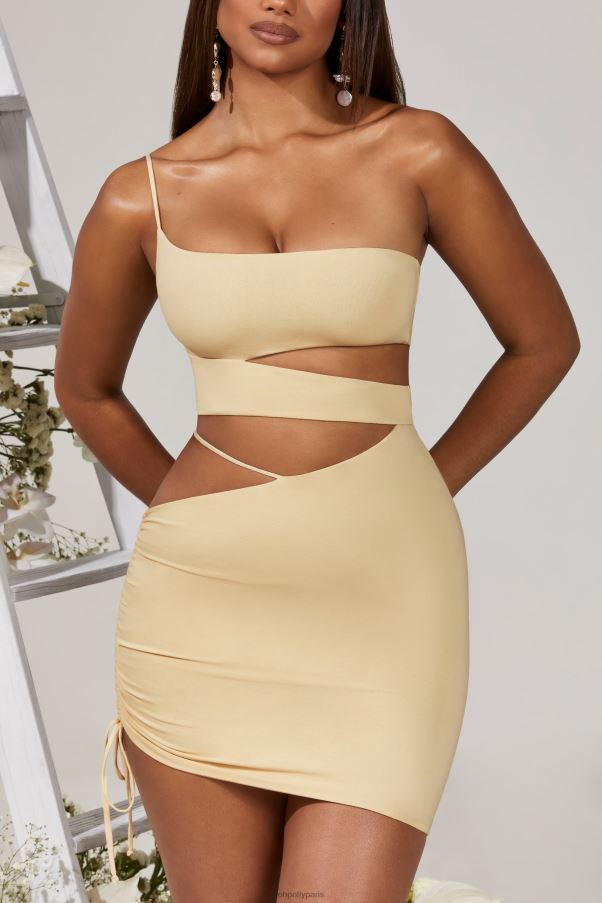 crème Yari - Robe courte froncée à découpes sur le côté Z0R8H292 Oh Polly