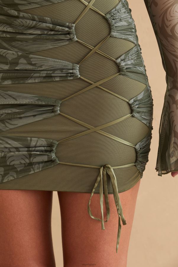 imprimé olive asli - robe courte à empiècements et manches longues Z0R8H321 Oh Polly