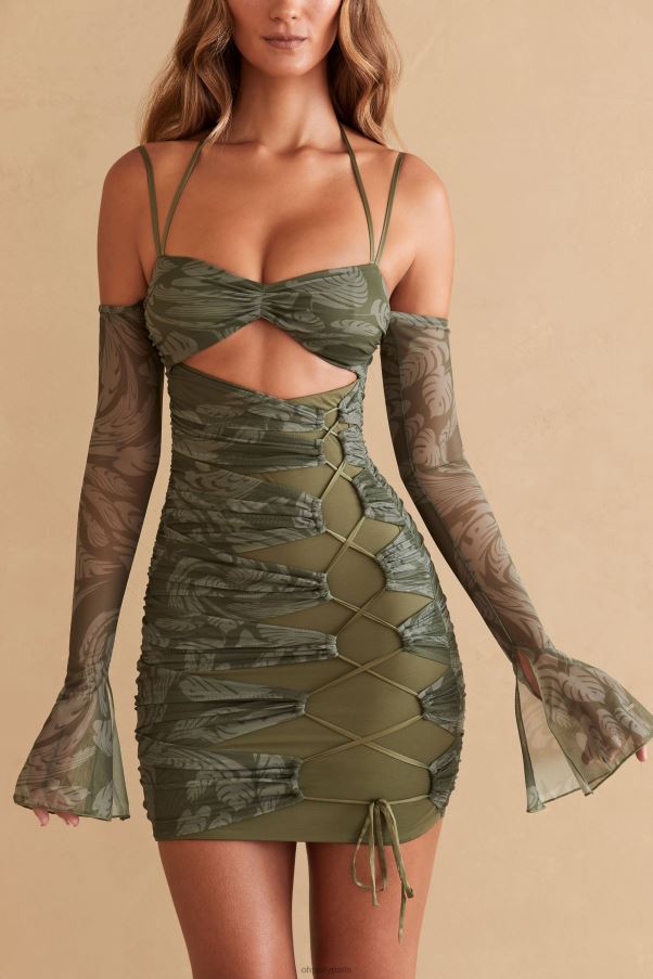 imprimé olive asli - robe courte à empiècements et manches longues Z0R8H321 Oh Polly