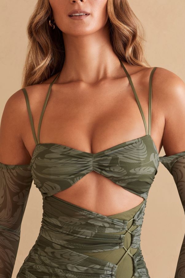 imprimé olive asli - robe courte à empiècements et manches longues Z0R8H321 Oh Polly