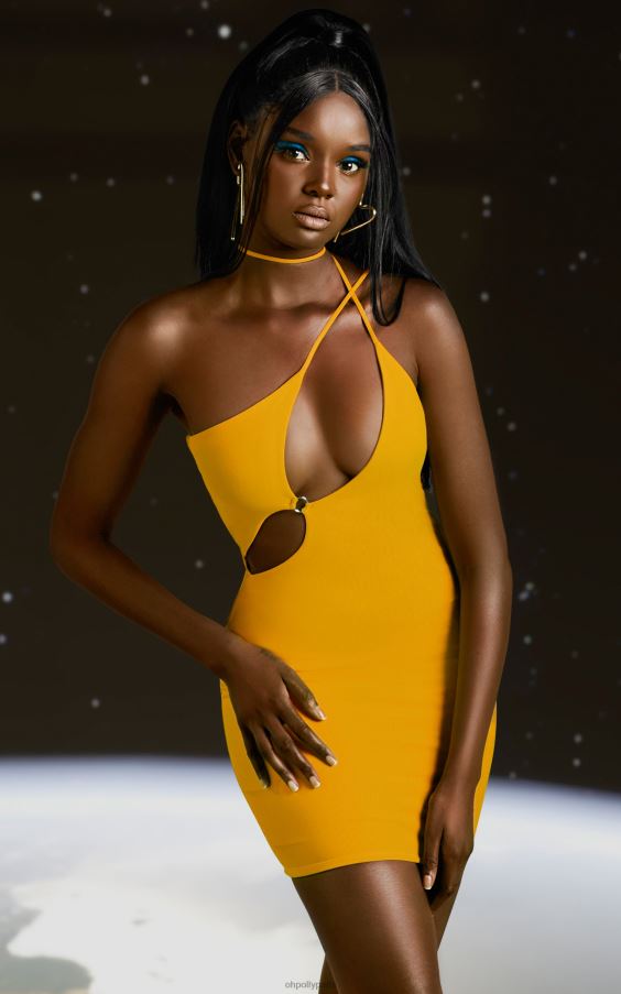 jaune flex on you - robe courte asymétrique à découpes Z0R8H408 Oh Polly