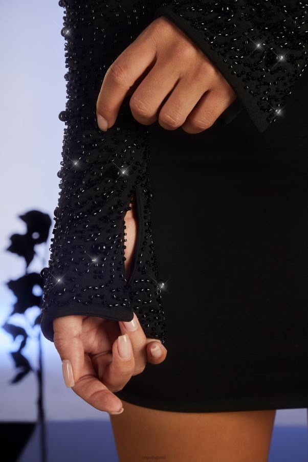 noir Mayfair - Robe courte ornée à manches longues et découpes Z0R8H165 Oh Polly