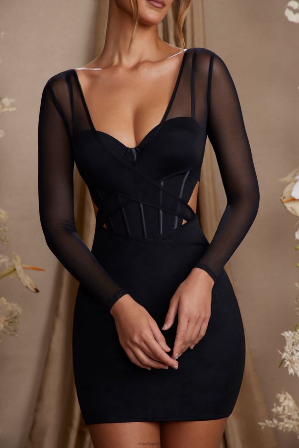 noir Taylor - Mini-robe corset superposée à manches longues Z0R8H272 Oh Polly