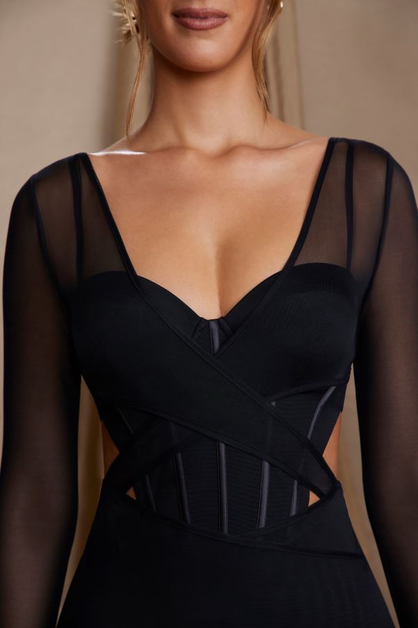 noir Taylor - Mini-robe corset superposée à manches longues Z0R8H272 Oh Polly