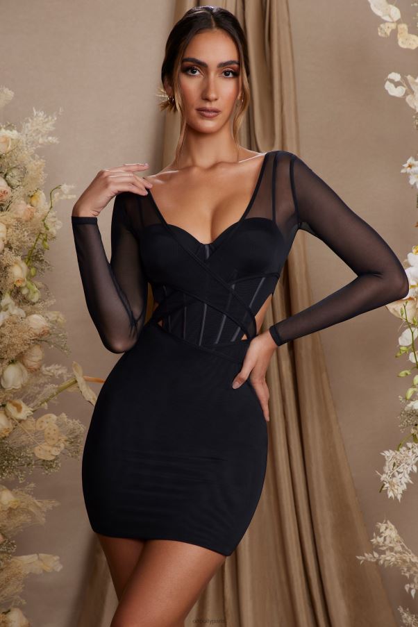 noir Taylor - Mini-robe corset superposée à manches longues Z0R8H272 Oh Polly