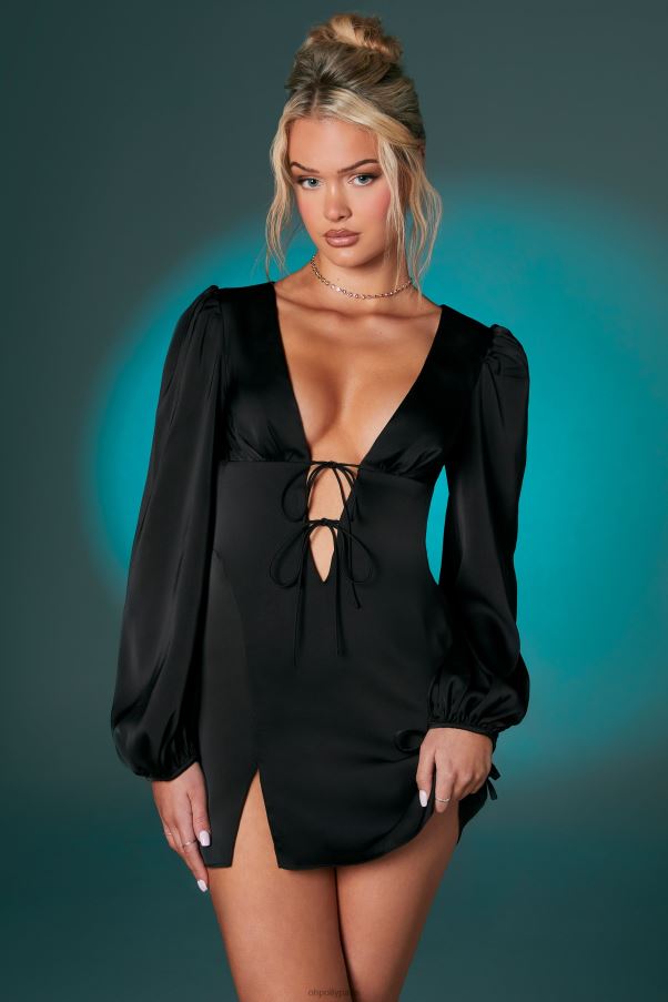 noir vanna - robe courte à manches ballon Z0R8H111 Oh Polly