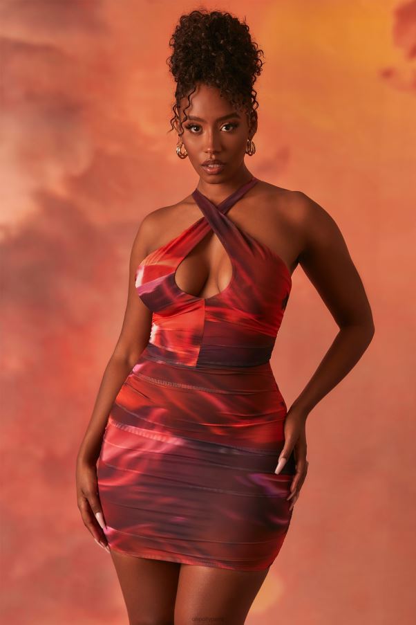 orange mini-robe croisée en tulle froncé hors de ce monde Z0R8H513 Oh Polly