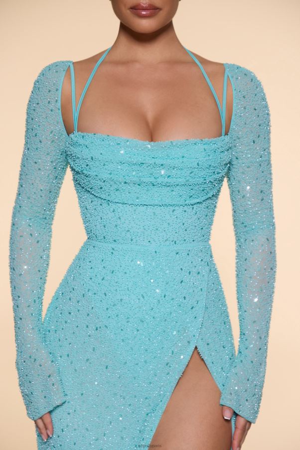 aqua robe longue à col bénitier orné champel Z0R8H65 Oh Polly