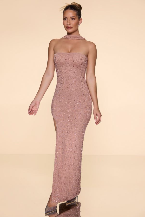 beige belgravia - robe longue bandeau ornée Z0R8H63 Oh Polly