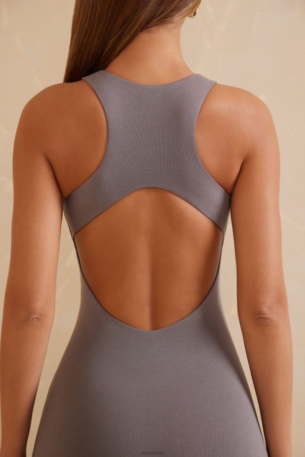 gris Tidam - Robe longue dos nu à col nageur Z0R8H80 Oh Polly