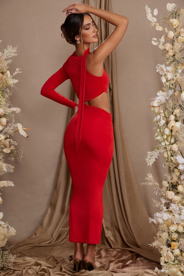 rouge adoria - robe longue découpée à manches simples Z0R8H94 Oh Polly