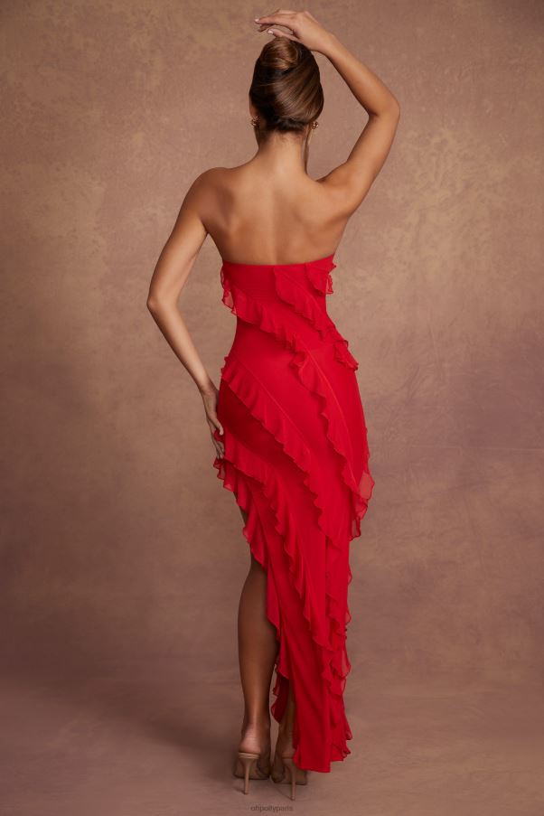 rouge nevali - robe longue bandeau à volants Z0R8H72 Oh Polly