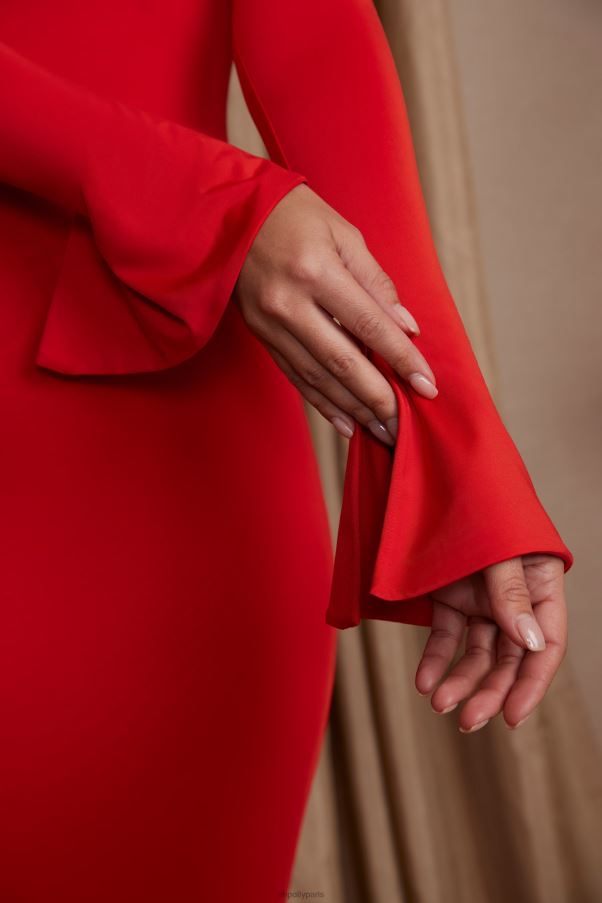 rouge robe longue isolde à manches longues et épaules dénudées Z0R8H197 Oh Polly