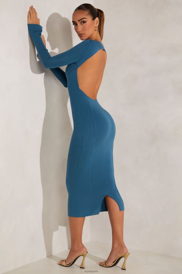 sarcelle robe mi-longue Brinkley, col montant, manches longues, dos ouvert Z0R8H103 Oh Polly