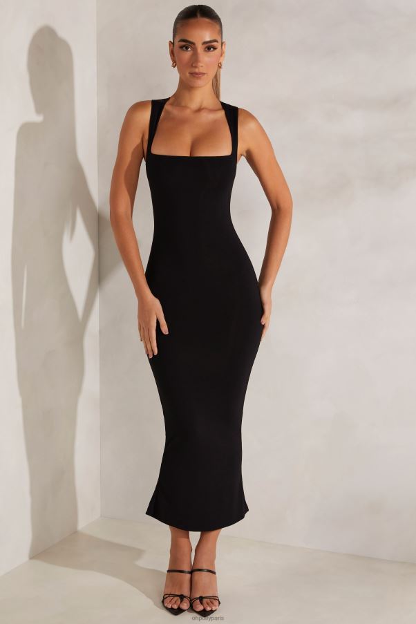 noir robe mi-longue à encolure carrée ainslee Z0R8H116 Oh Polly