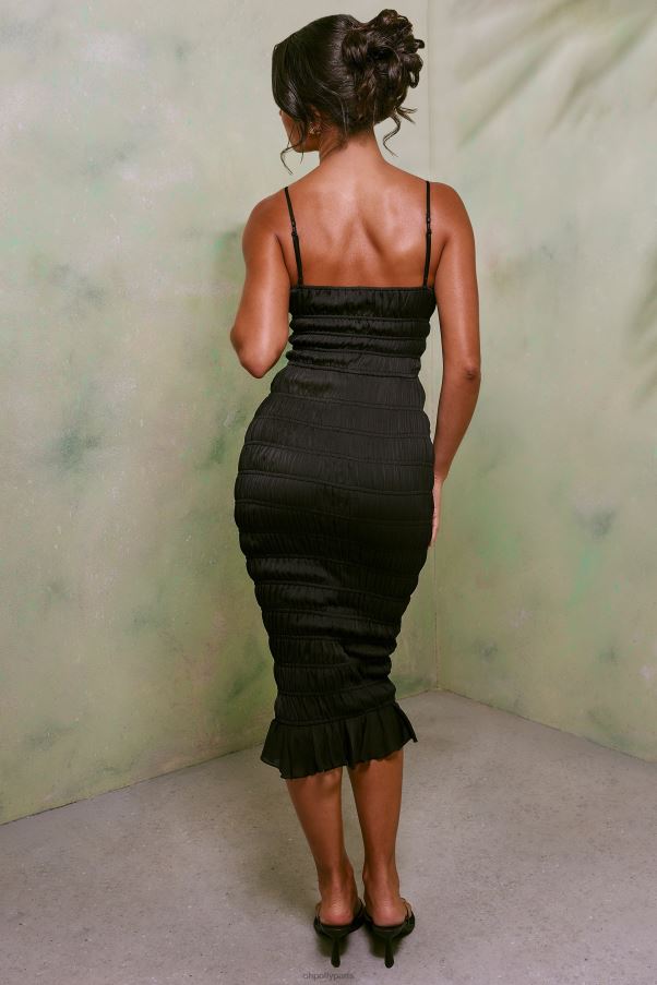 noir robe midi froncée nouée sur le devant heidi Z0R8H36 Oh Polly